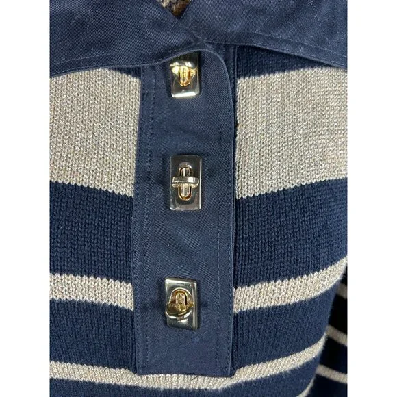 Lauren Ralph Lauren Sz M Black & Gold Stripe Pullover Sweater Nautical Old Money - Picture 7 of 7